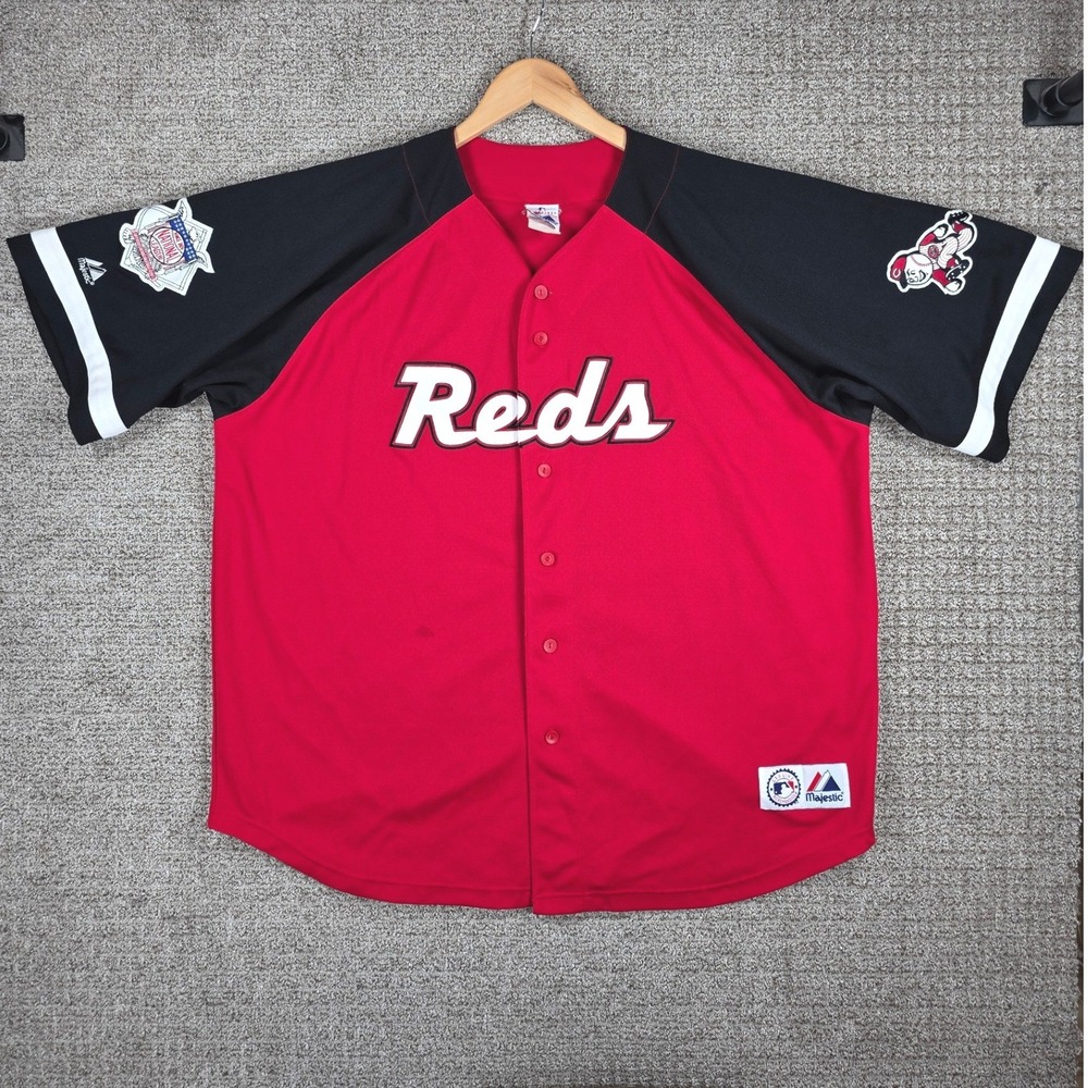 Majestic Cincinnati Reds‎ MLB Baseball Jersey Mens Red Black Button Up Size XXL